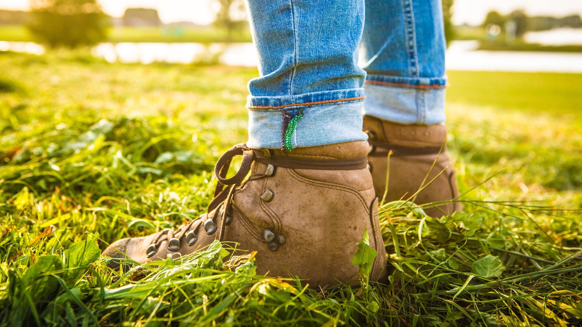 Wandelschoenen in het gras